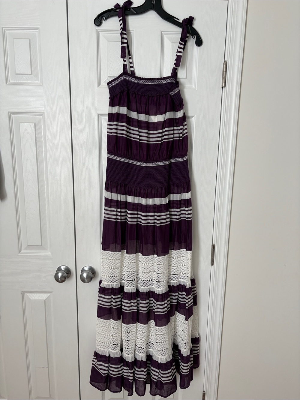 NWT Tory Burch Purple and White Striped Tiered Maxi Dress